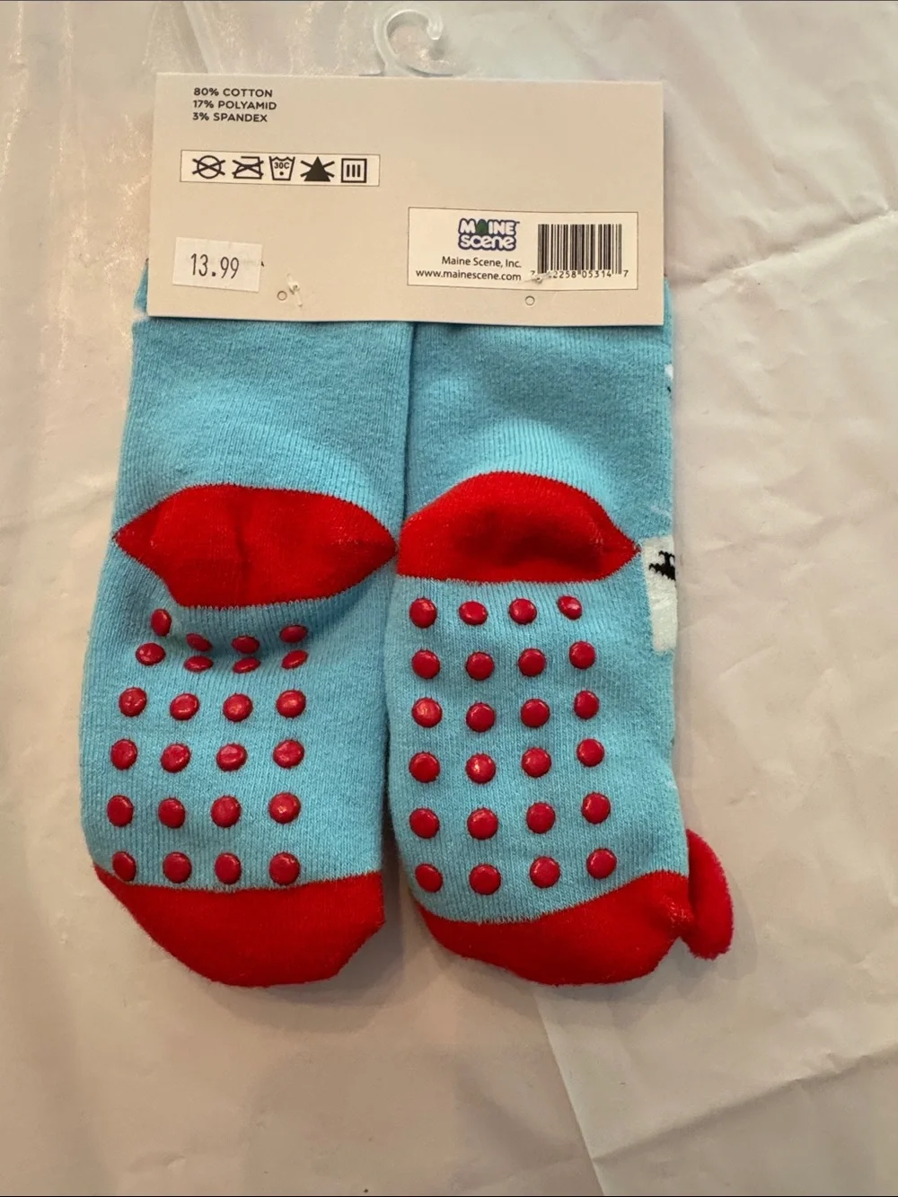Messy Moose Light Blue Maine Lighthouse Puff Crab & Puffin Crew Socks